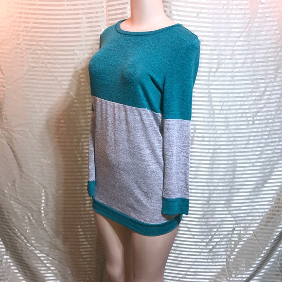 Teal Grey Color Block Long Sleeve Oversized Tunic - Picture 8 of 9